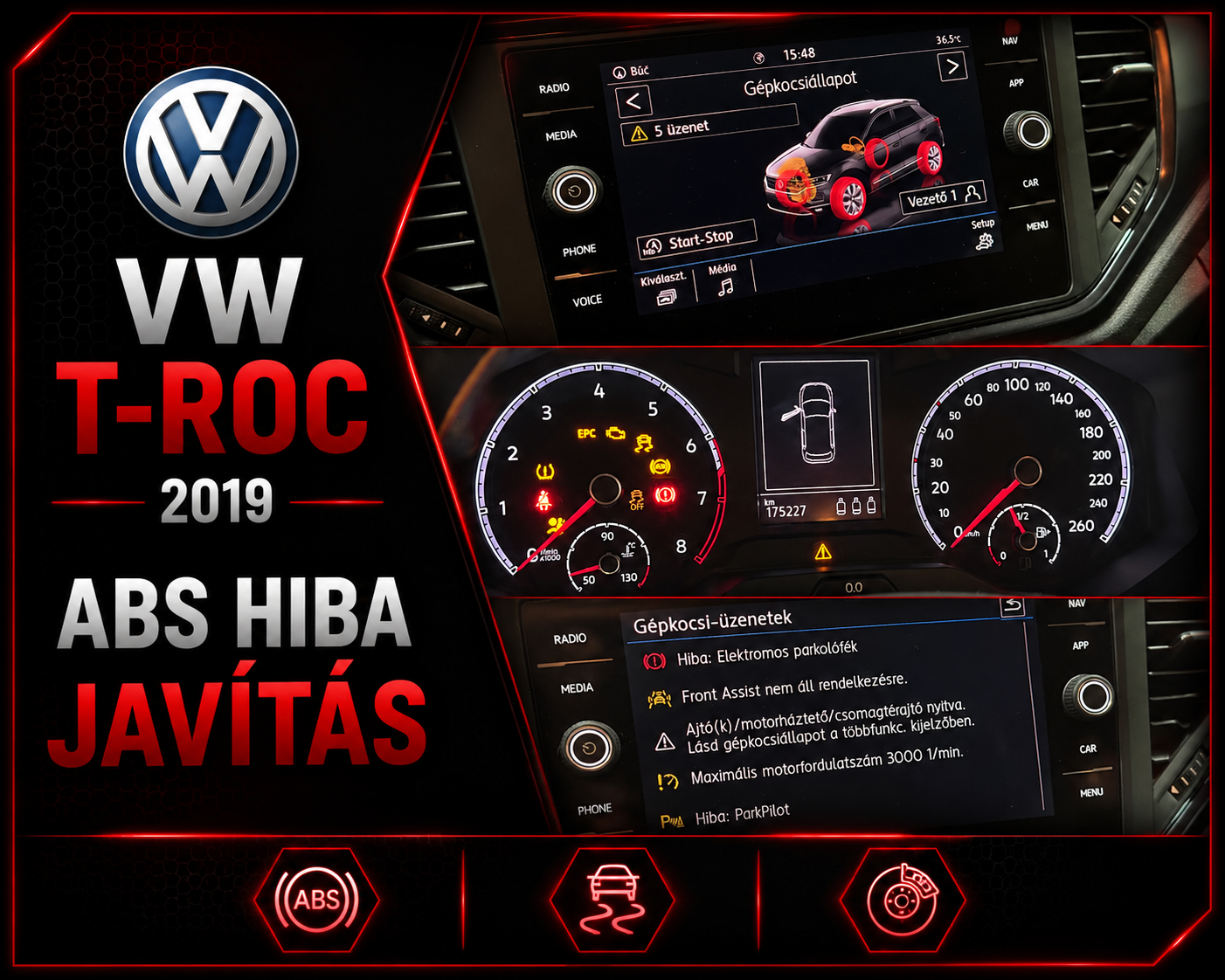 VW T-Roc 2019 ABS vezérlő szoftveres javítás hibajelzésekkel