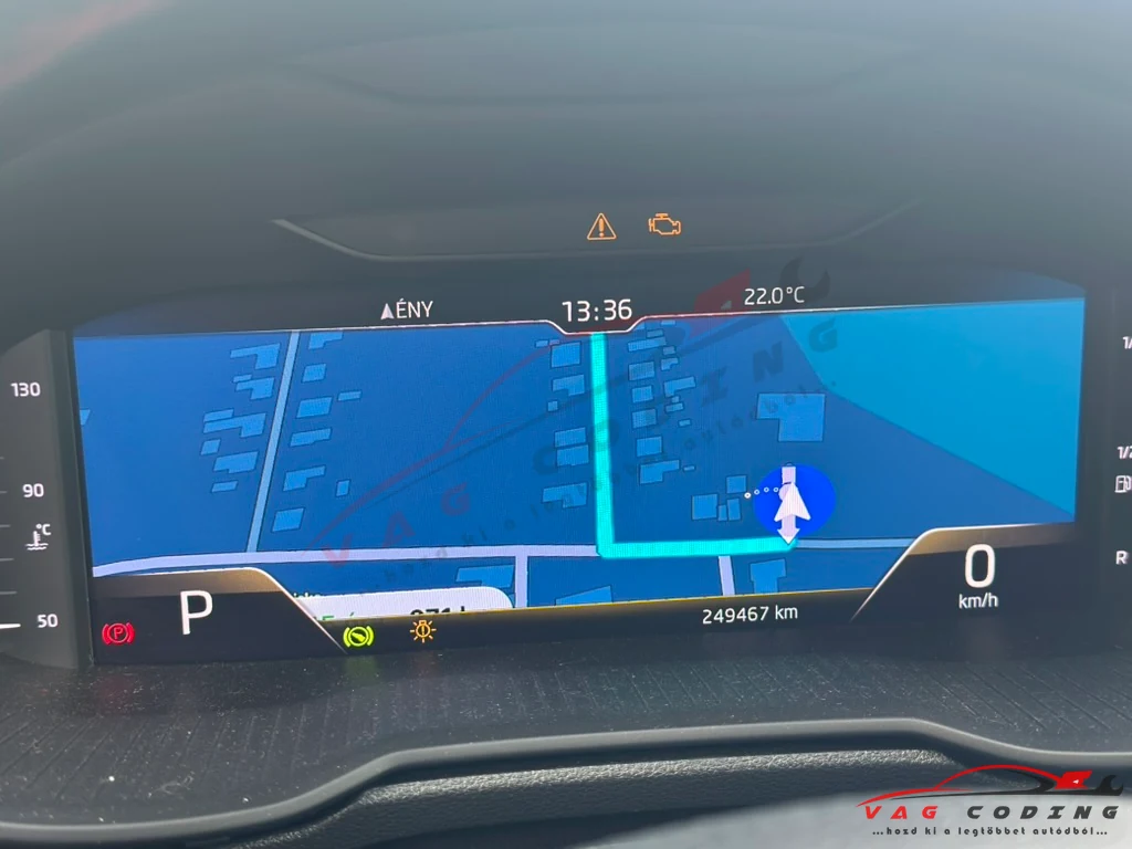 CarPlay navigáció a Škoda Octavia 3 gyári Virtual Cockpit kijelzőjén